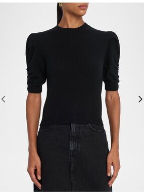 Frame Denim Black Puff-Sleeve Cashmere Crewneck Sweater Black Small